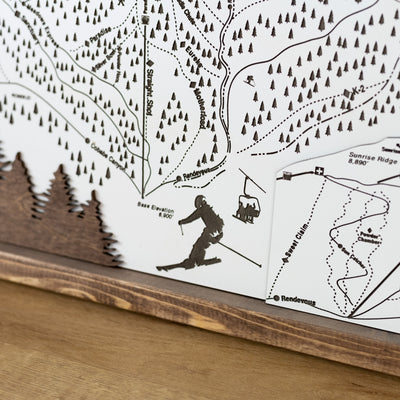 Powder Mountain Ski Resort Map Sign | Laser Engraved & Framed Wall Art