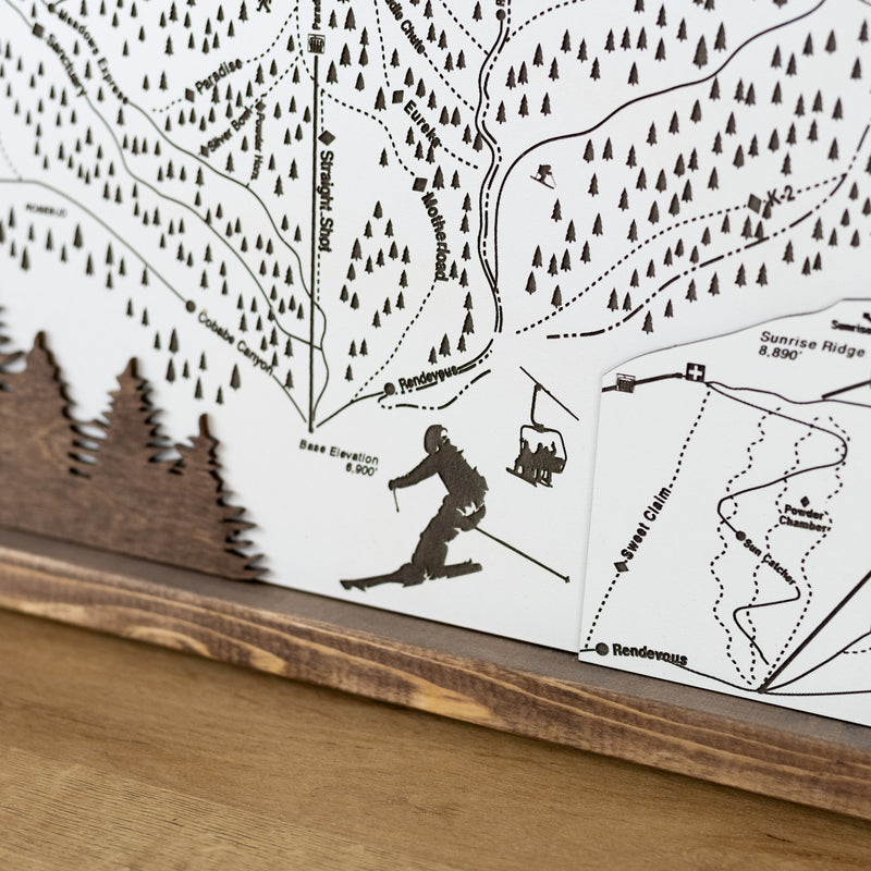 Powder Mountain Ski Resort Map Sign | Laser Engraved & Framed Wall Art