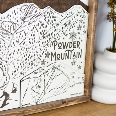 Powder Mountain Ski Resort Map Sign | Laser Engraved & Framed Wall Art