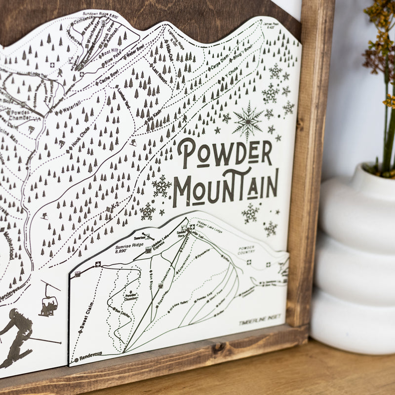 Powder Mountain Ski Resort Map Sign | Laser Engraved & Framed Wall Art