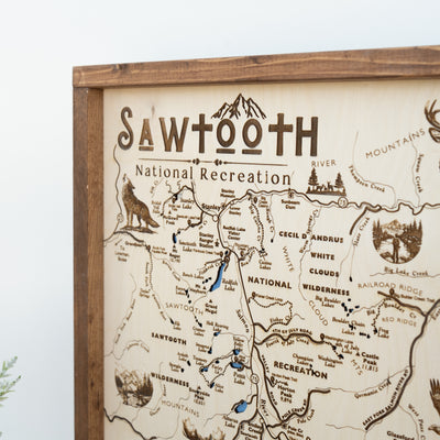 Sawtooth National Recreation Topo Map Sign | Laser Engraved & Framed Wall Art