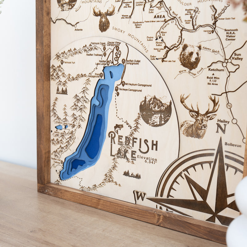 Sawtooth National Recreation Topo Map Sign | Laser Engraved & Framed Wall Art