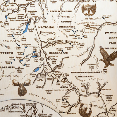 Sawtooth National Recreation Topo Map Sign | Laser Engraved & Framed Wall Art