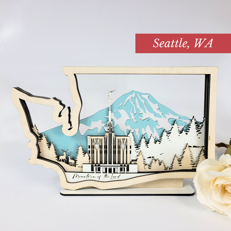 Seattle, Washington Temple LDS Customized Temple State Sign, Laser cut and fully assembled
