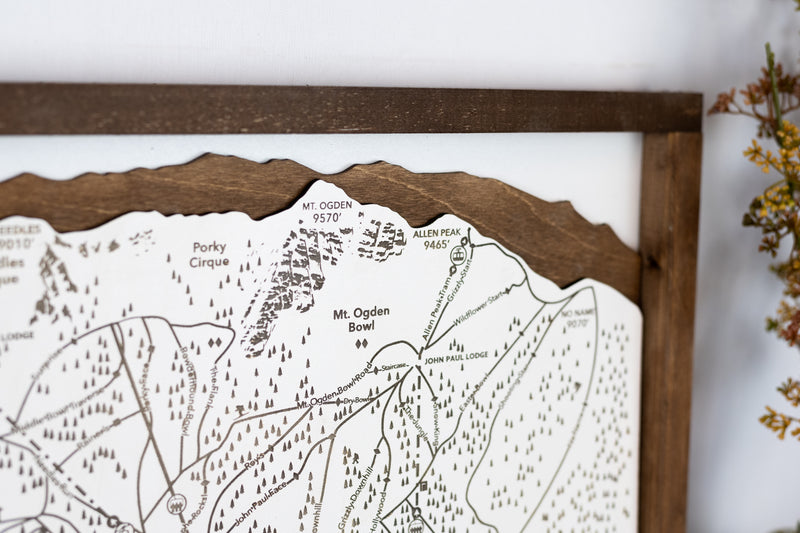Snowbasin Ski Resort Map Sign | Laser Engraved & Framed Wall Art