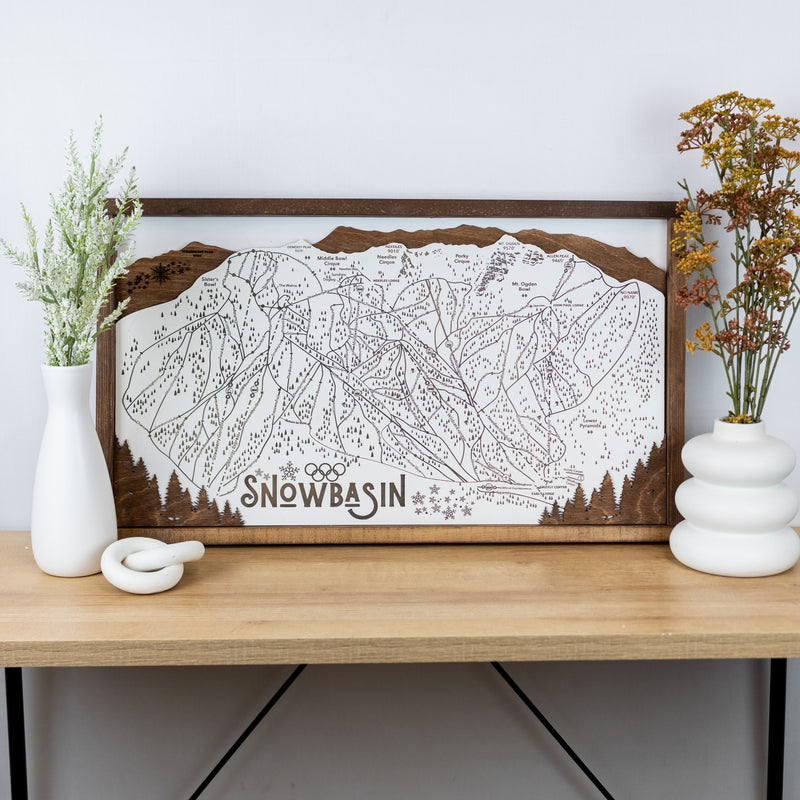 Snowbasin Ski Resort Map Sign | Laser Engraved & Framed Wall Art