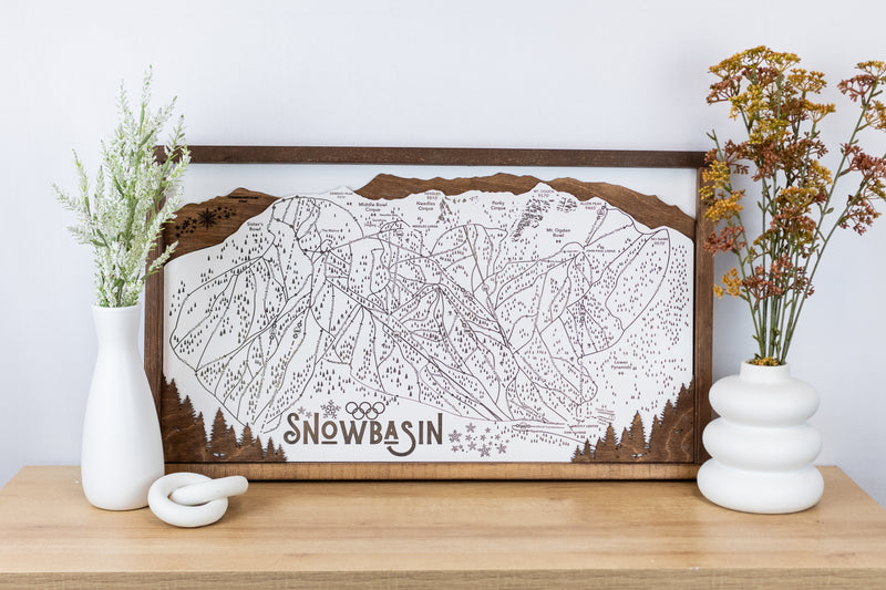 Snowbasin Ski Resort Map Sign | Laser Engraved & Framed Wall Art