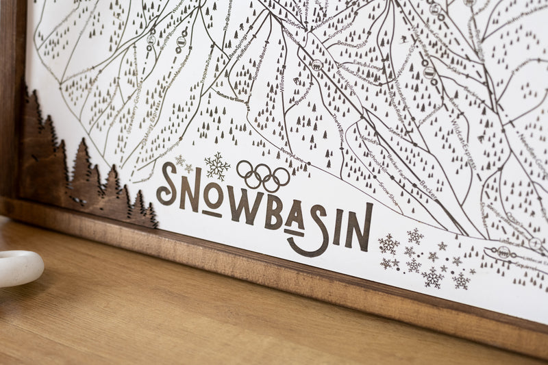 Snowbasin Ski Resort Map Sign | Laser Engraved & Framed Wall Art