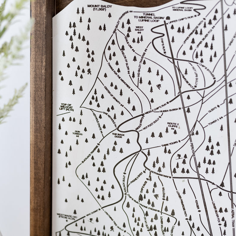 Snowbird Ski Resort Map Sign | Laser Engraved and Framed Wall Art
