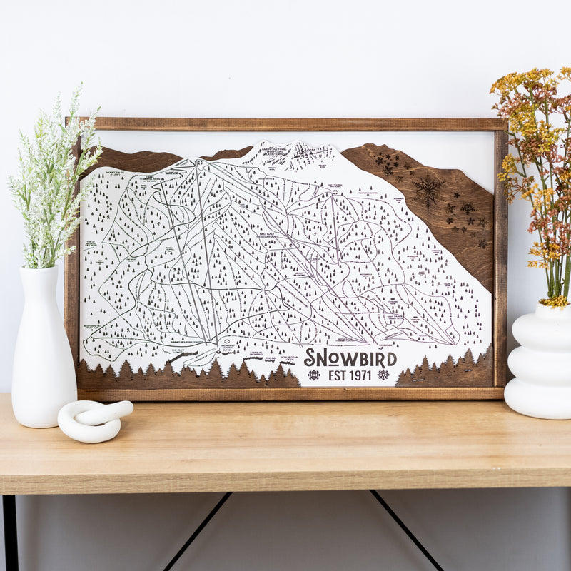 Snowbird Ski Resort Map Sign | Laser Engraved and Framed Wall Art