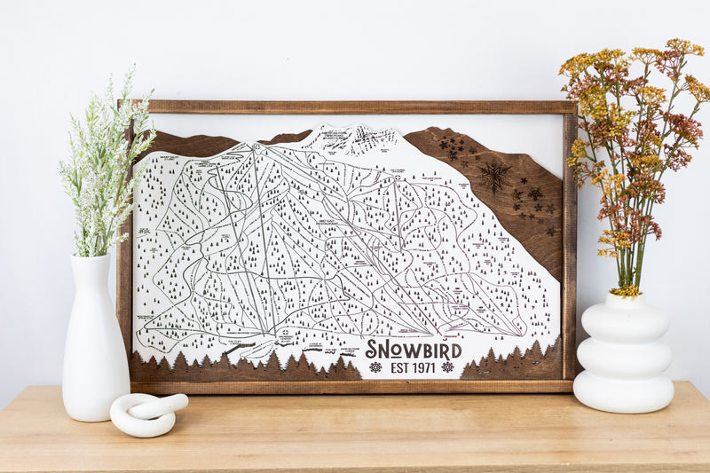 Snowbird Ski Resort Map Sign | Laser Engraved and Framed Wall Art