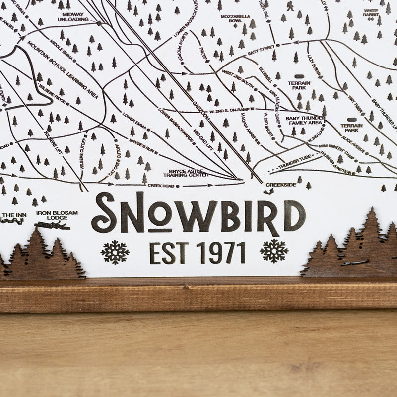 Snowbird Ski Resort Map Sign | Laser Engraved and Framed Wall Art