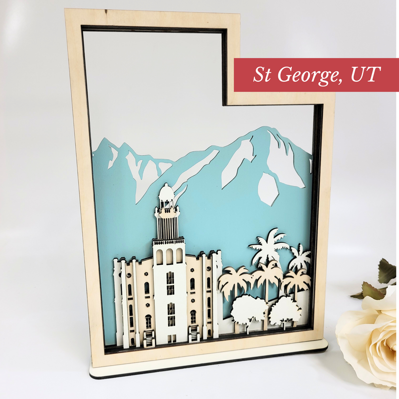 St. George Utah Temple LDS Customized Temple State Sign, Laser cut and fully assembled