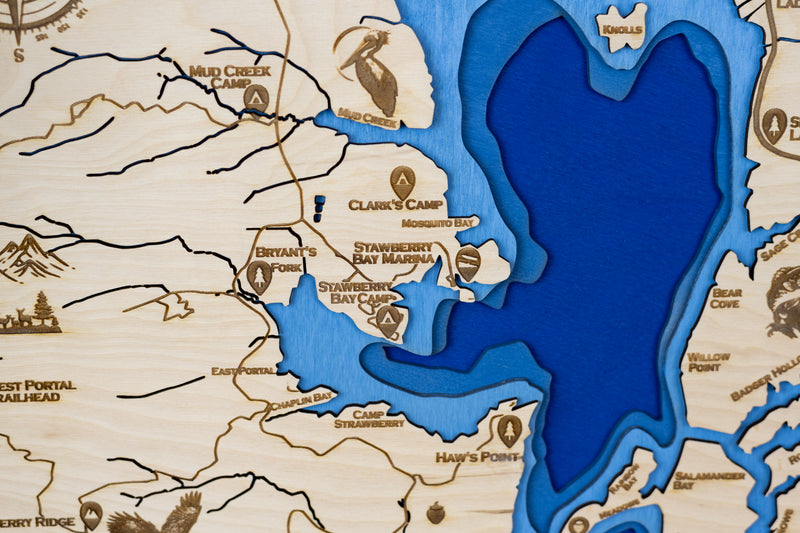 Strawberry Reservoir Topo Map Sign | Laser Engraved & Framed Wall Art