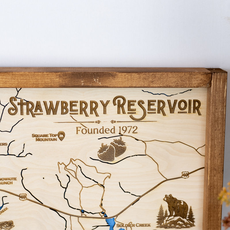 Strawberry Reservoir Topo Map Sign | Laser Engraved & Framed Wall Art