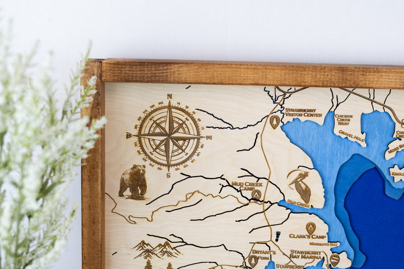 Strawberry Reservoir Topo Map Sign | Laser Engraved & Framed Wall Art