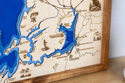 Strawberry Reservoir Topo Map Sign | Laser Engraved & Framed Wall Art