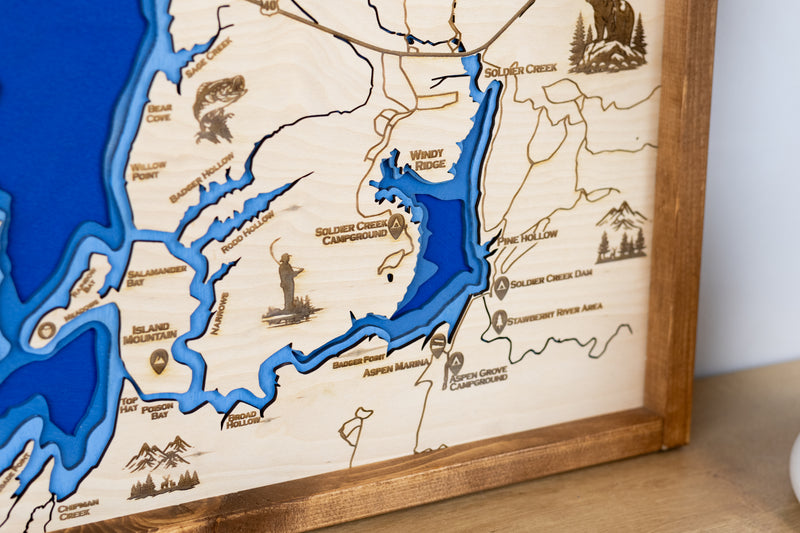 Strawberry Reservoir Topo Map Sign | Laser Engraved & Framed Wall Art