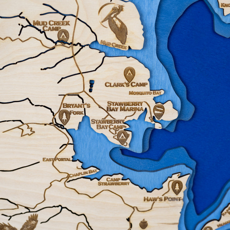 Strawberry Reservoir Topo Map Sign | Laser Engraved & Framed Wall Art