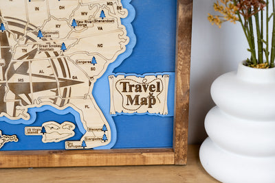 US National Parks Map Sign w/ Tree Markers | Laser Engraved & Framed Wall Art