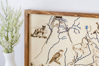 Zion National Park Topographic Map Sign | Laser Engraved & Framed Wall Art