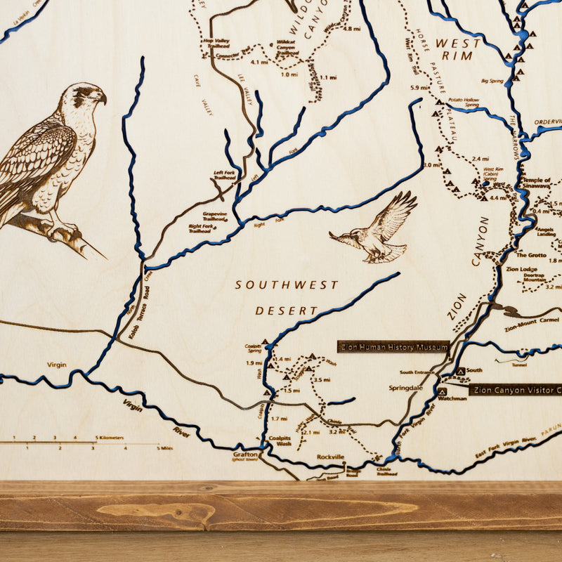 Zion National Park Topographic Map Sign | Laser Engraved & Framed Wall Art