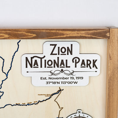 Zion National Park Topographic Map Sign | Laser Engraved & Framed Wall Art