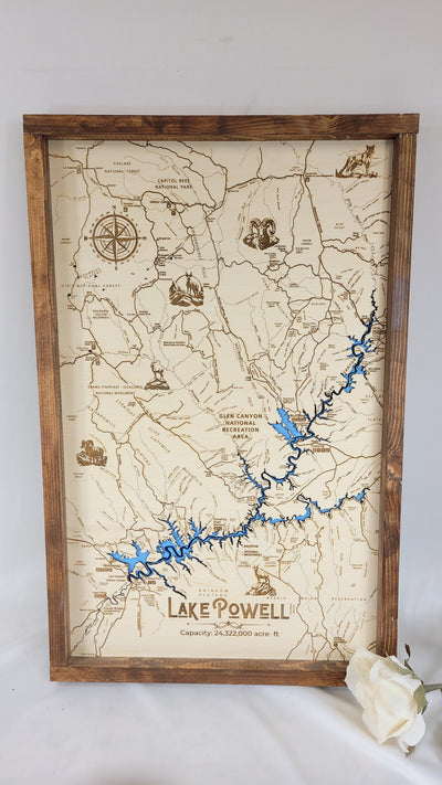 Lake Powell Laser Engraved Topo Map