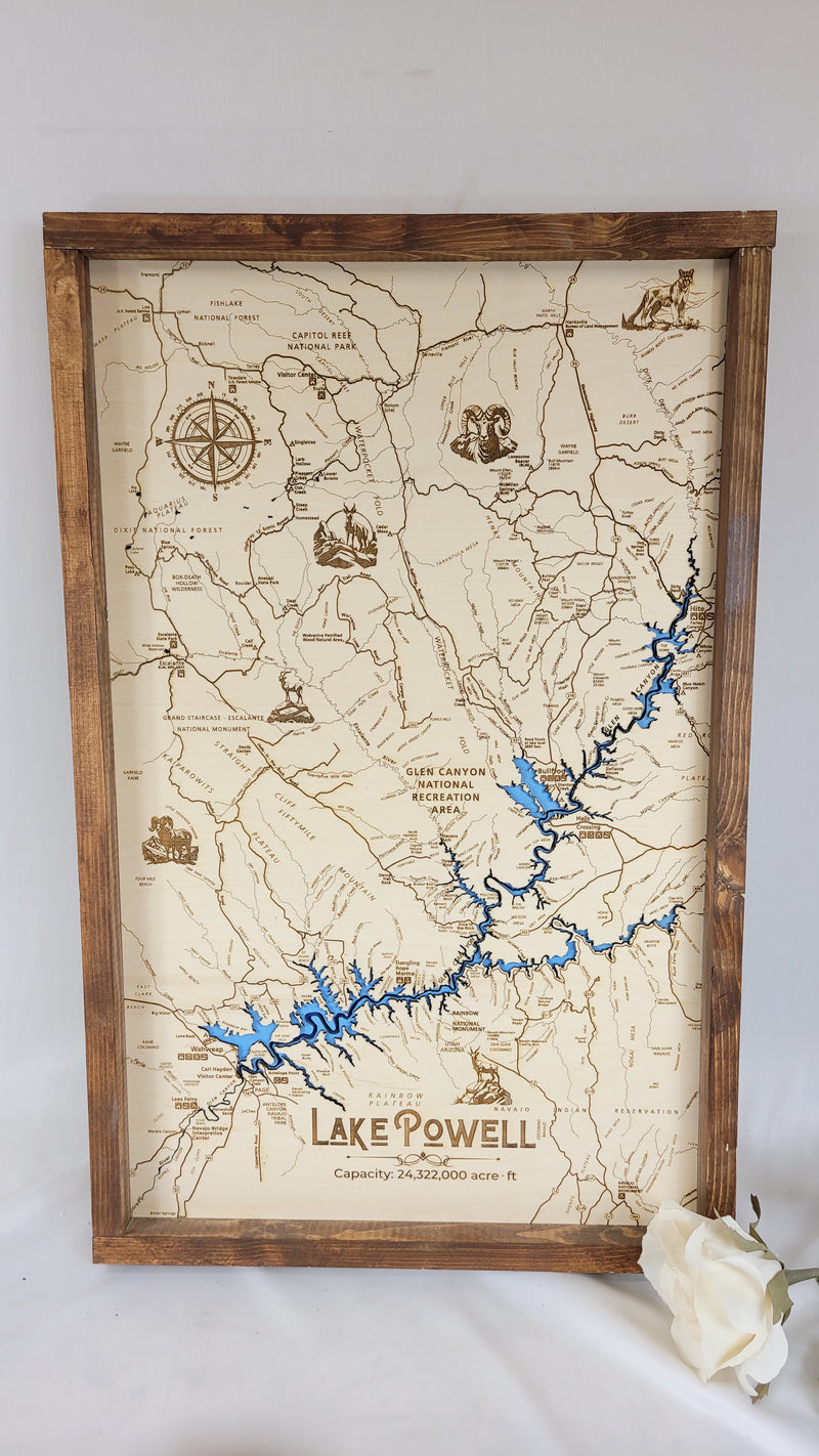 Lake Powell Laser Engraved Topo Map