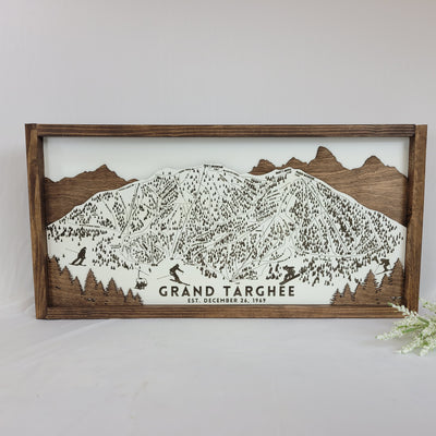 Grand Targhee Ski Resort Laser Engraved Map displayed on a wall
