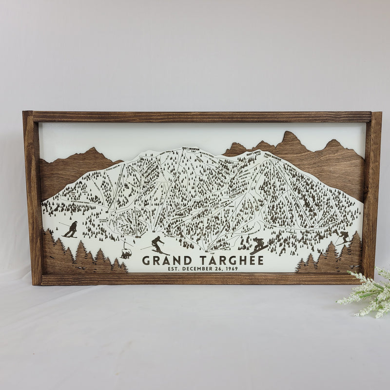 Grand Targhee Ski Resort Laser Engraved Map displayed on a wall