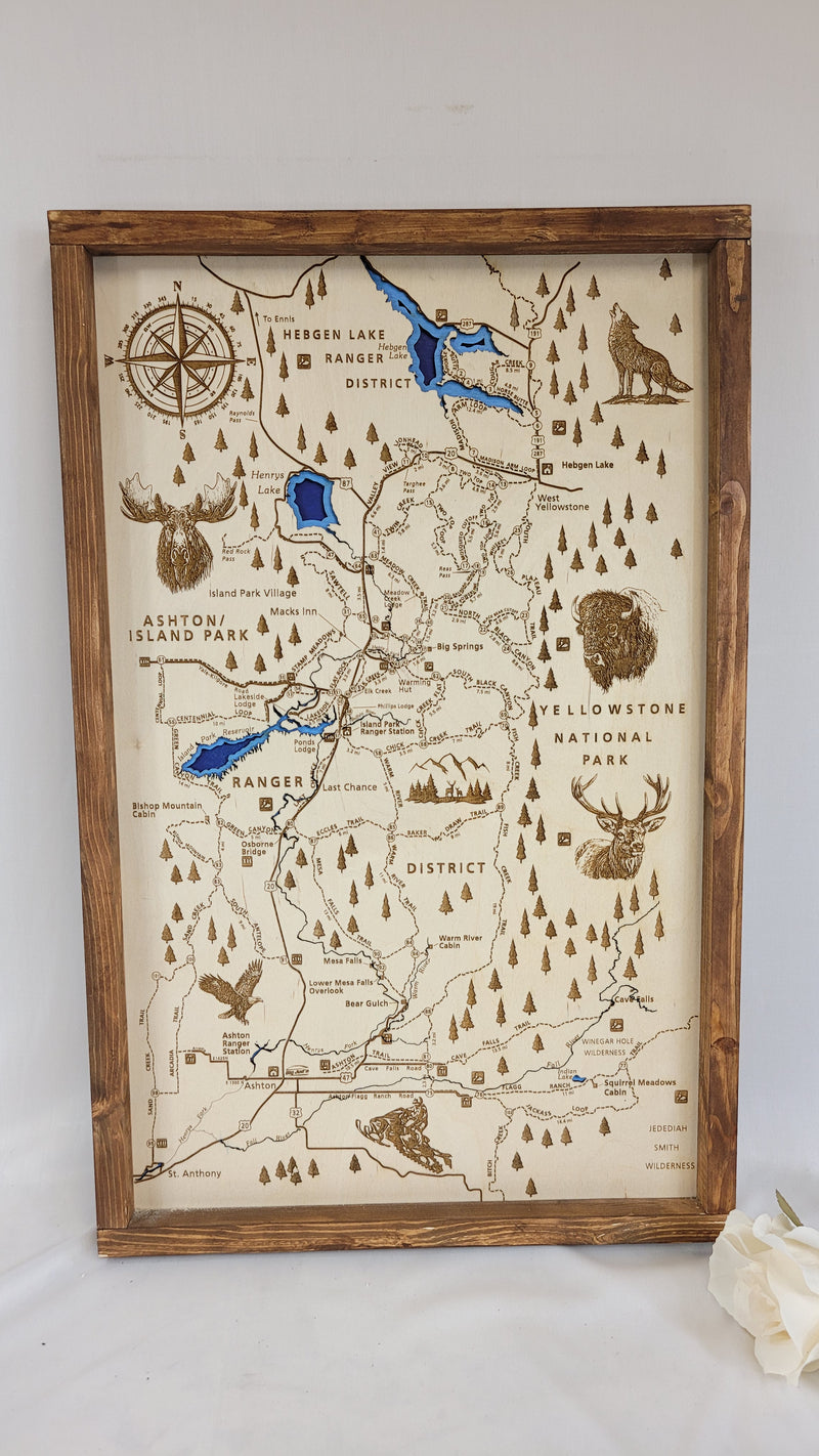 Ashton to Island Park Laser Engraved Topo Map