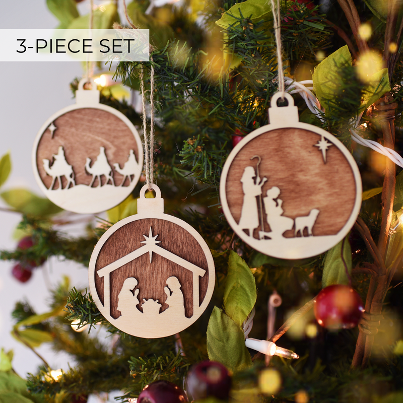 Wooden Nativity Christmas Ornament Set