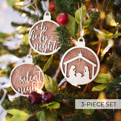 Wooden Nativity Christmas Ornament Set